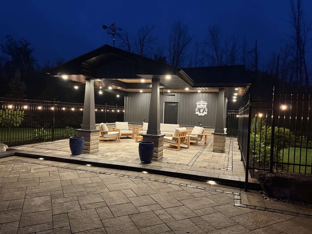 Pavilion and patio lighting at night